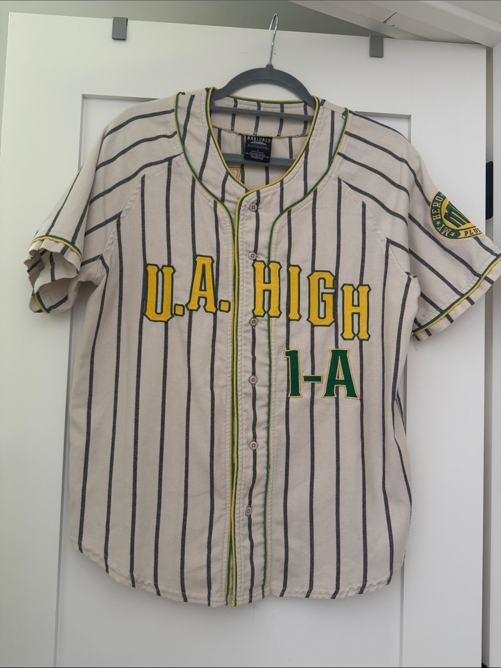 U.A. High Baseball Jersey - Cream with Yellow & Green Lettering - Picture 1 of 5